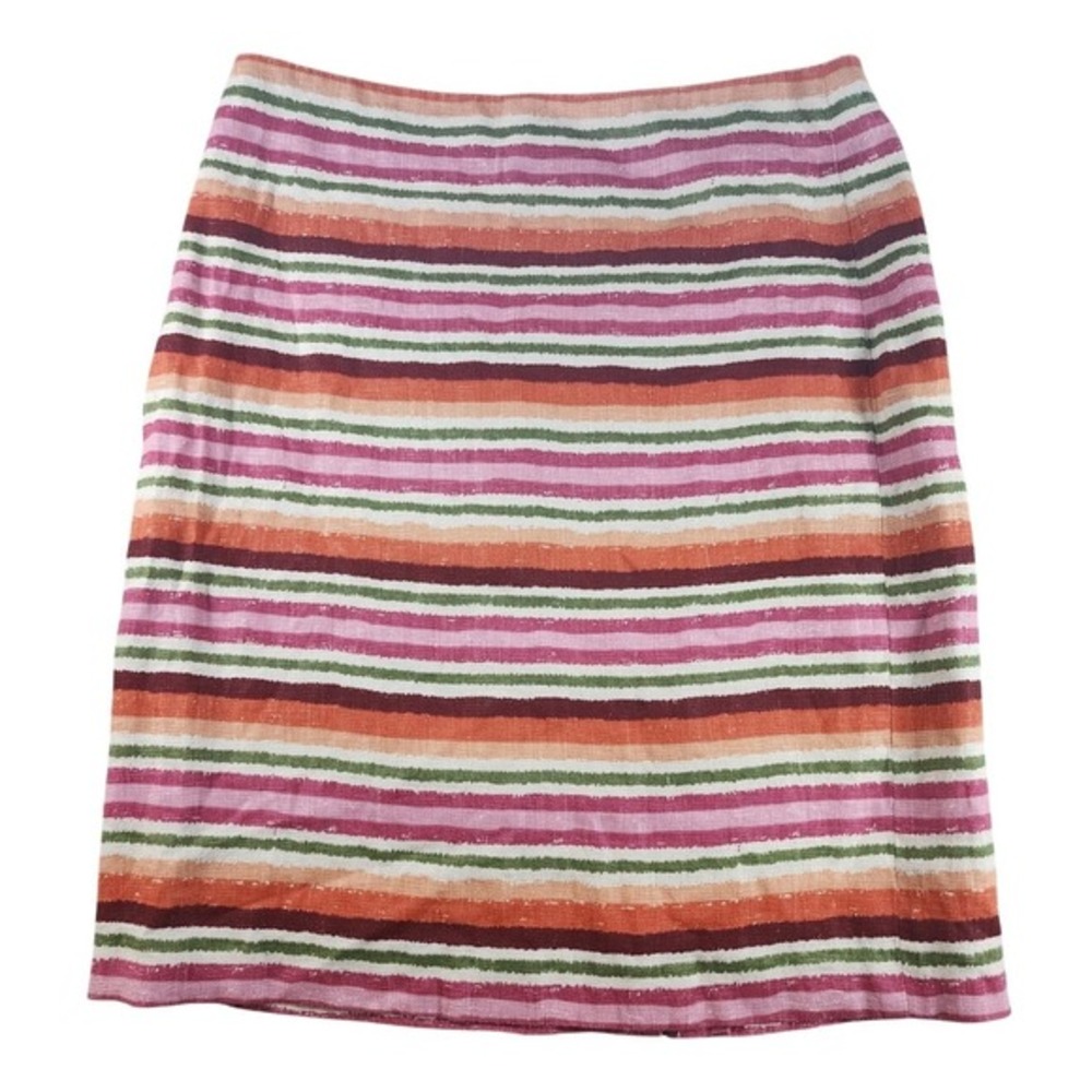 Talbots 100% Linen Skirt Rainbow Striped Multicolor Bohemian Casual Knee 10